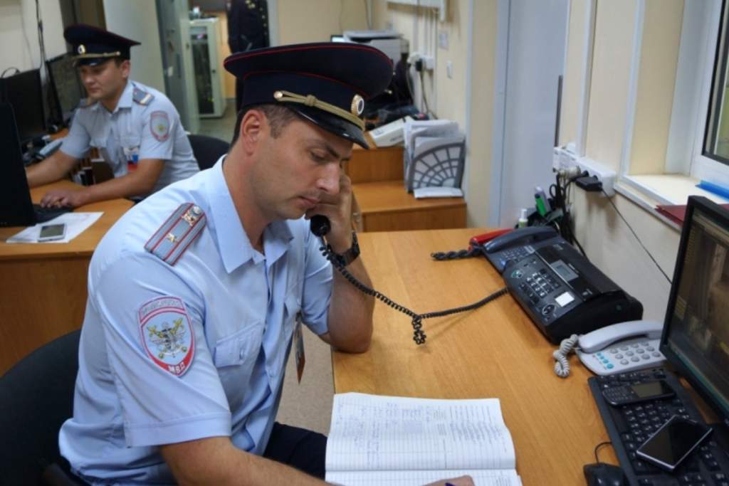 Полицейский проверяет телефон